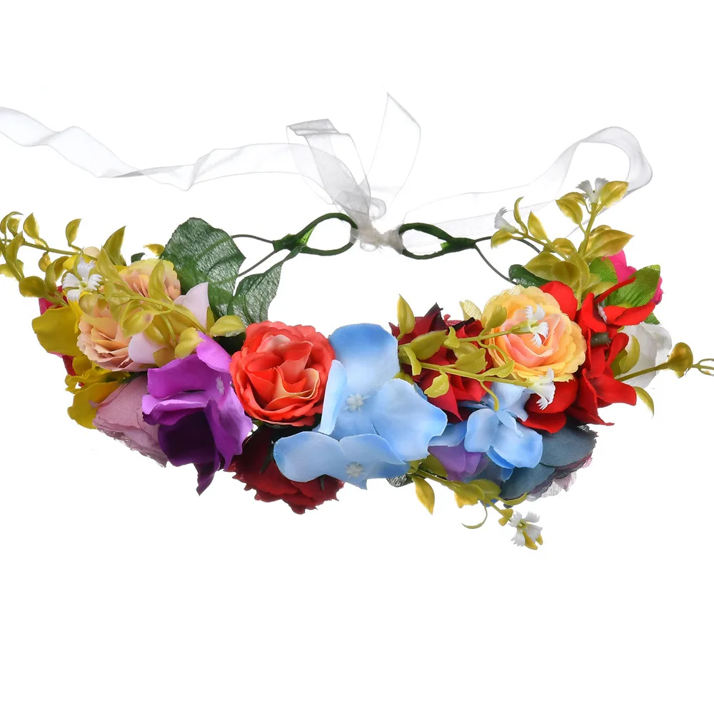 

Women Lady Elegant Rose Hairband Flowers Bohemian Headwrap Headband Bridesmaid Wedding Birthday Beach Party Photo Props