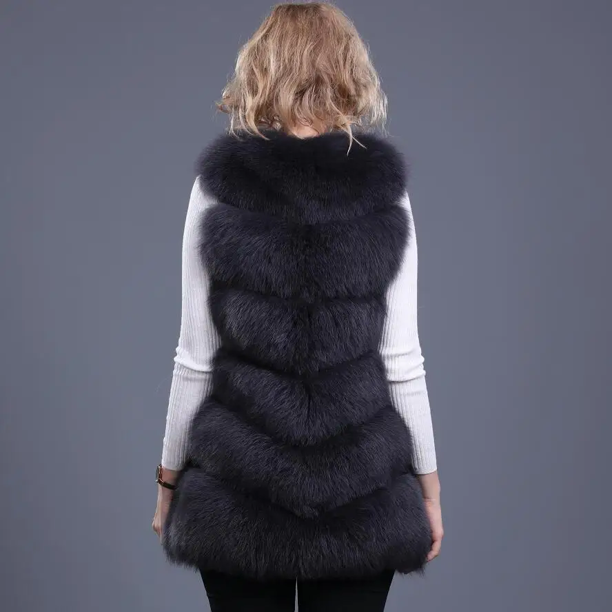 Женский Длинный жилет из натурального Лисьего меха модная Роскошная Толстая