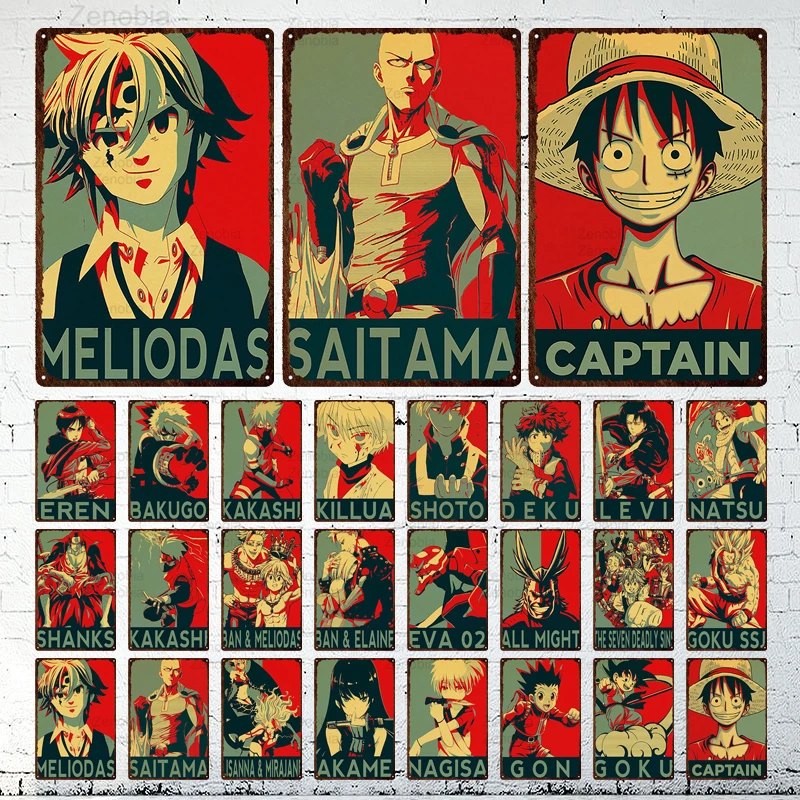 

Классические персонажи аниме, искусство на стену, потертый жестяной знак, капитан Железный рисунок для гостиной, украшение для дома и бара