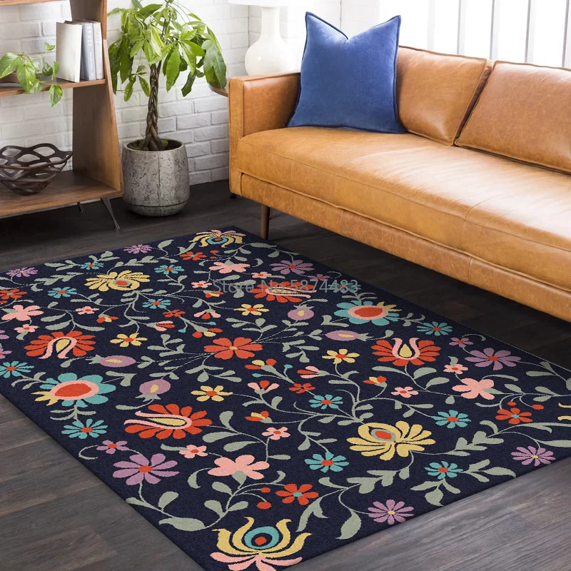 

200*300cm Fashion American Fresh Retro Blue Flowers Living Room Bedroom Kitchen Bedside Non-slip Carpet Floor Mat
