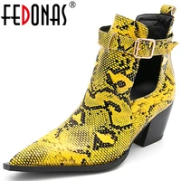 fedonas women pumps snake pattern side buckle pu metal decoration classic design sexy casual shoes spring summer shoes woman