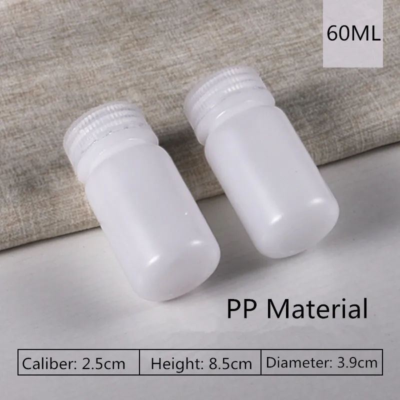 60ML translucent 2 шт./лот многоразовые пластиковые бутылки с широким горлышком с винтовой крышкой пищевой Полипропиленовый Контейнер 5 мл-500 мл - Цвет: 60ML translucent