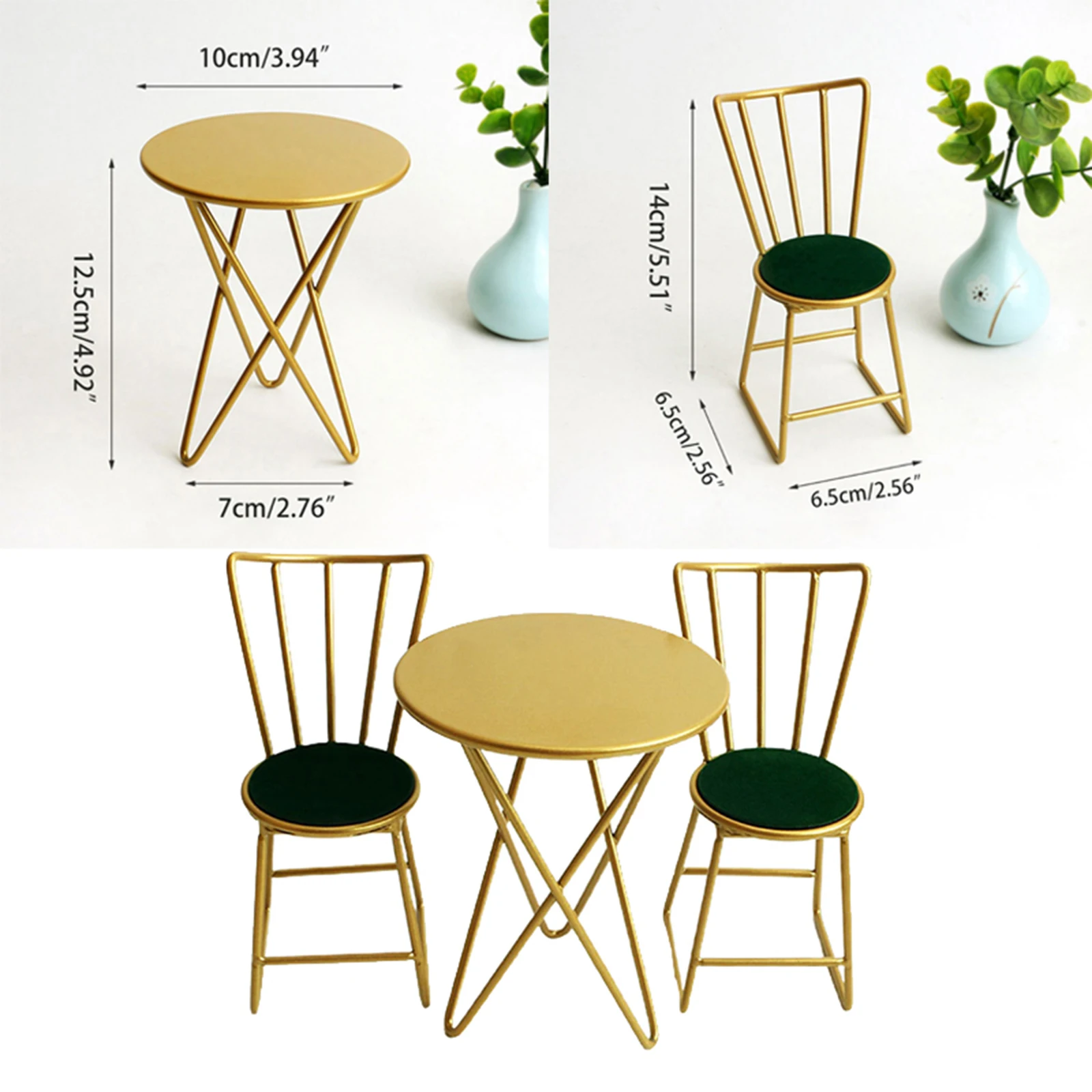 

1:6 Scale Metal Dollhouse Miniature Furniture Table Chair Set Decoration