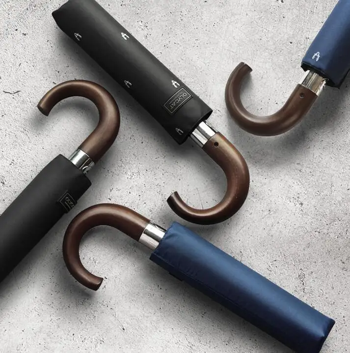 Ветрозащитный новый мощный 10K Для мужчин зонтик с изогнутой деревянной рукояткой