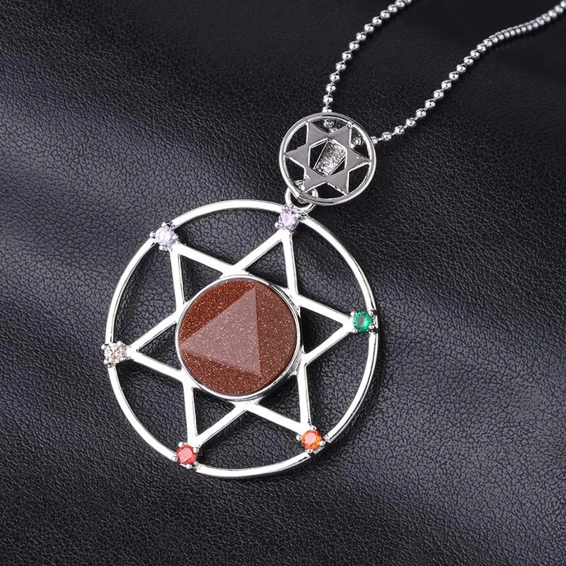 Ожерелье с подвеской из натурального камня граненым кристаллом защита Давида