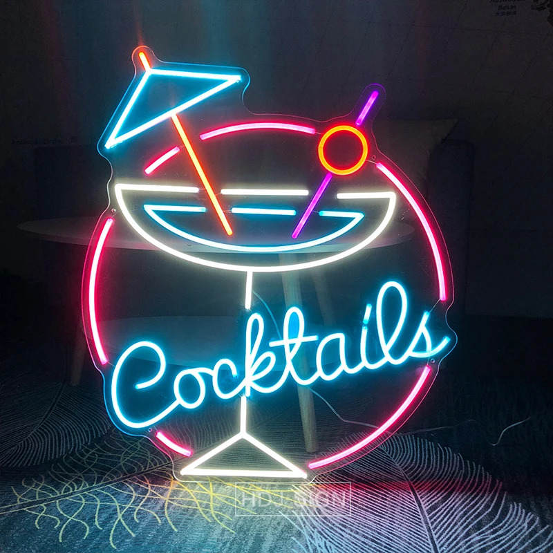 Custom LED Neon Sign Cocktail Glass Logo Suitable For Beer Bar Pub Beach Shop Window Party Commercial Decorative Neon Light