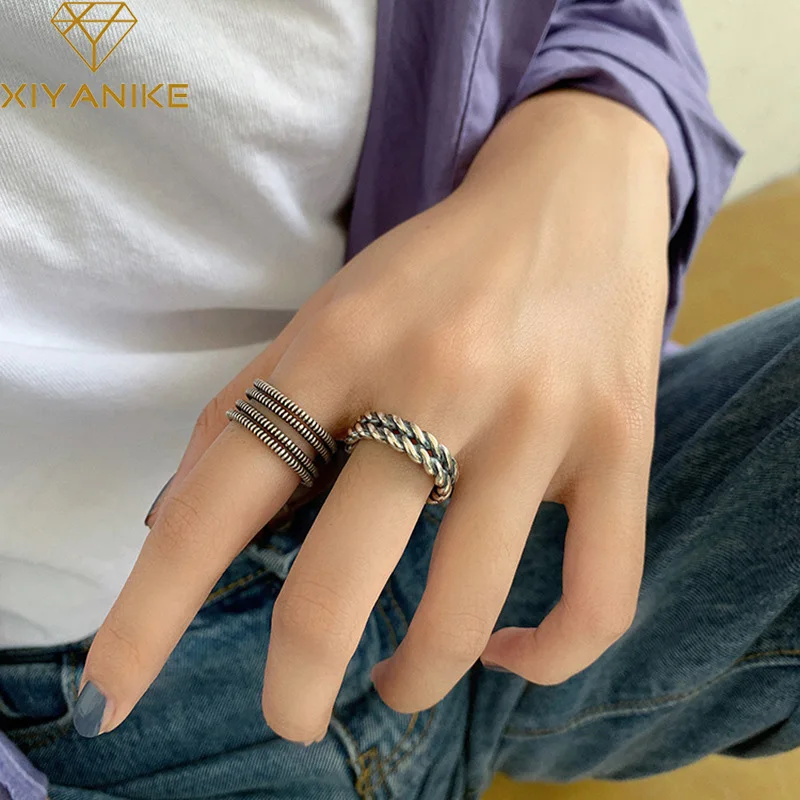 

XIYANIKE 925 Sterling Silver New Korean Design Double Winding Twist Rings Retro Distressed Opening Handmade Ring Fashion Jewelry