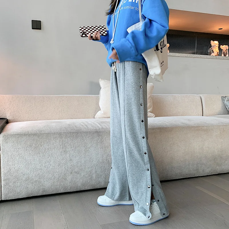 

Autumn And Winter 2022 Thickened Brushed Plush Casual Loose Leg Pants Straight Tube Sports Pants Breasted Trousers Women