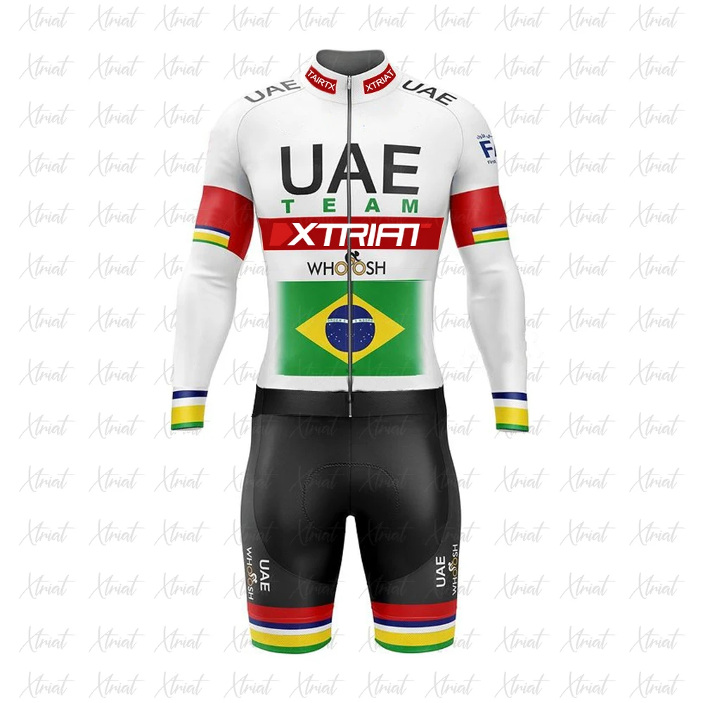 

Brazil Men's Long Sleeve Cycling Jersey Skinsuit Sets UAE Ropa Ciclismo Jumpsuit Bicycle Fleet Match Clothes