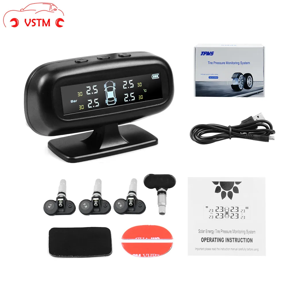 

External Solar TPMS Car Tire Pressure Alarm Monitor System Display Temperature Warning Fuel Save with 4 Sensors