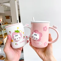 400ml ins style kawaii sweet cat coffee cup cartoon cute cat ceramic mug with lid and spoon breakfast milk water cups