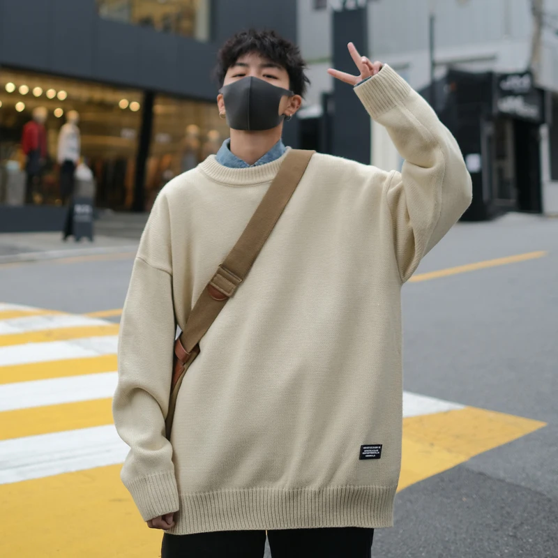 

Autumn thick sweater men's trend Korean loose round neck sweater Hong Kong style wild student lazy wind coat