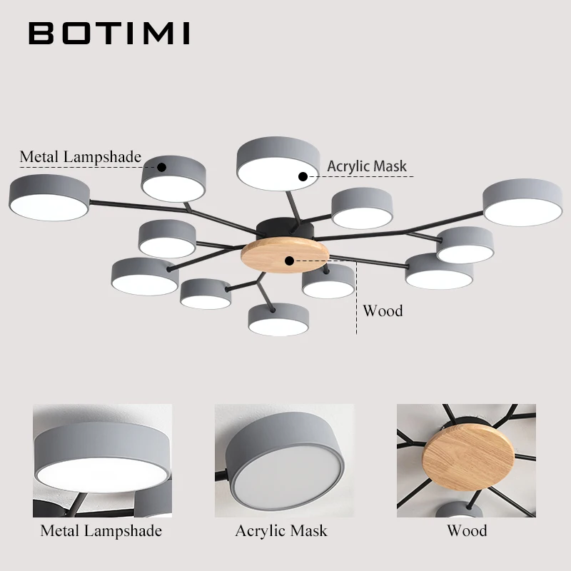 Новое поступление современная светодиодная люстра BOTIMI с круглыми серыми