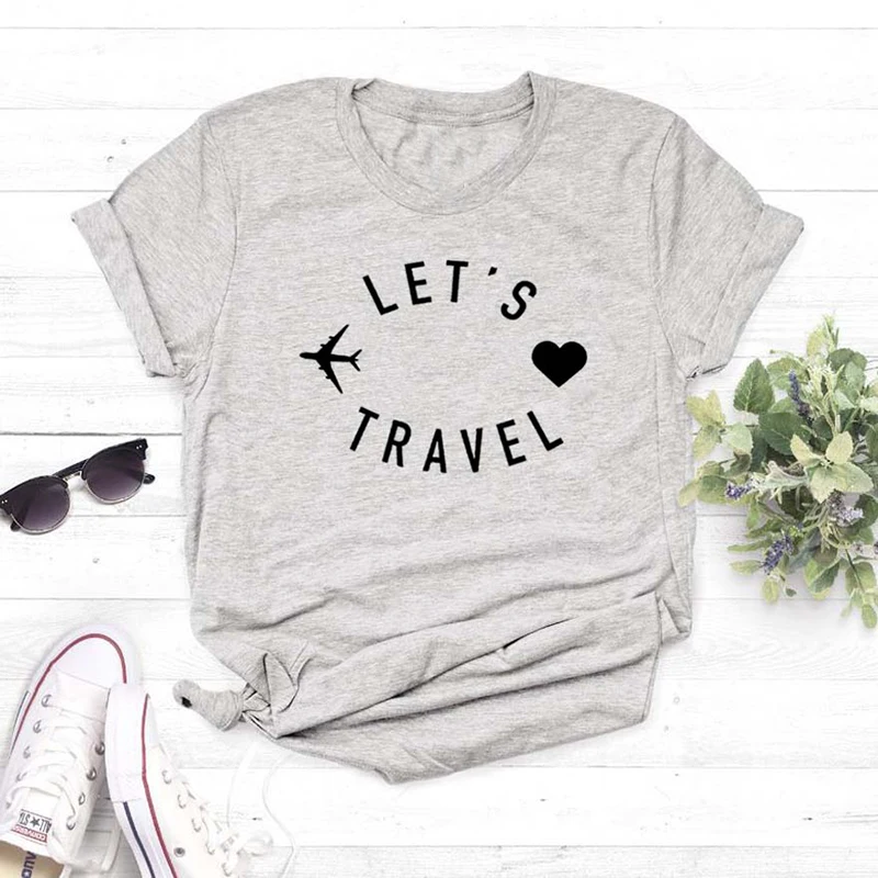 Casual Let's travel Women tshirt Letter print O Neck Short Sleeve T-shirt For Lady Yong Girl Hipster Tee Plus Size S-2XL | Женская