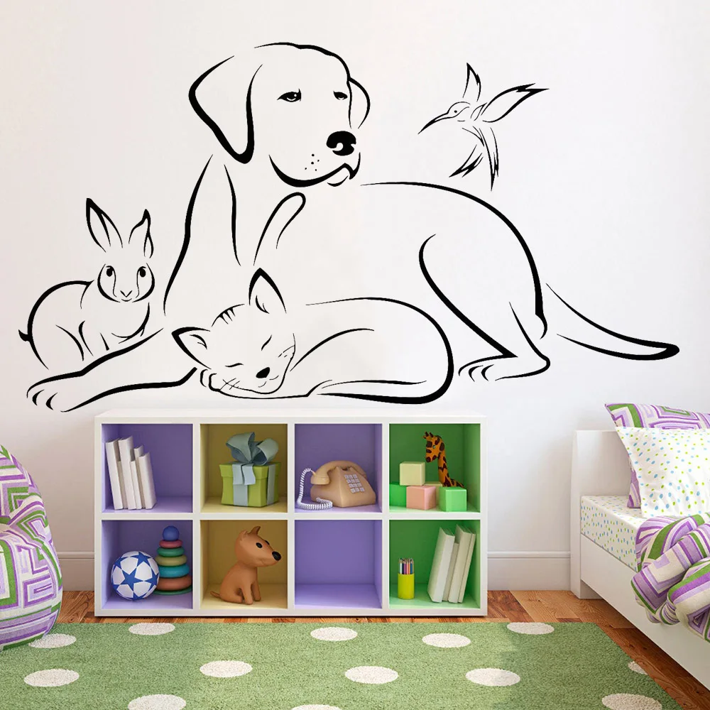 

Animals Vinyl Wall Decal Living Room Dog Bird Cat Veterinary Medicine Wall Stickers For Pets Shop Modern Home Decoration W371