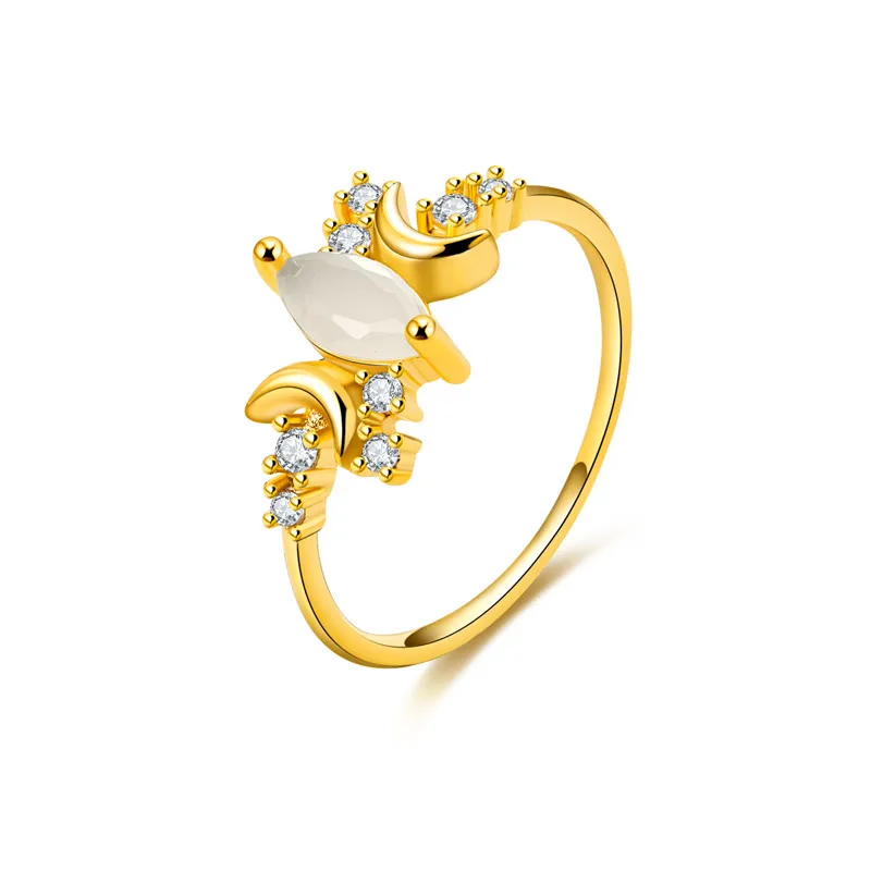 

Popular Thin Minimalist Horse Eye Opal Moon Shaped Finger Ring for Women Party Wedding Engagement Jewelry