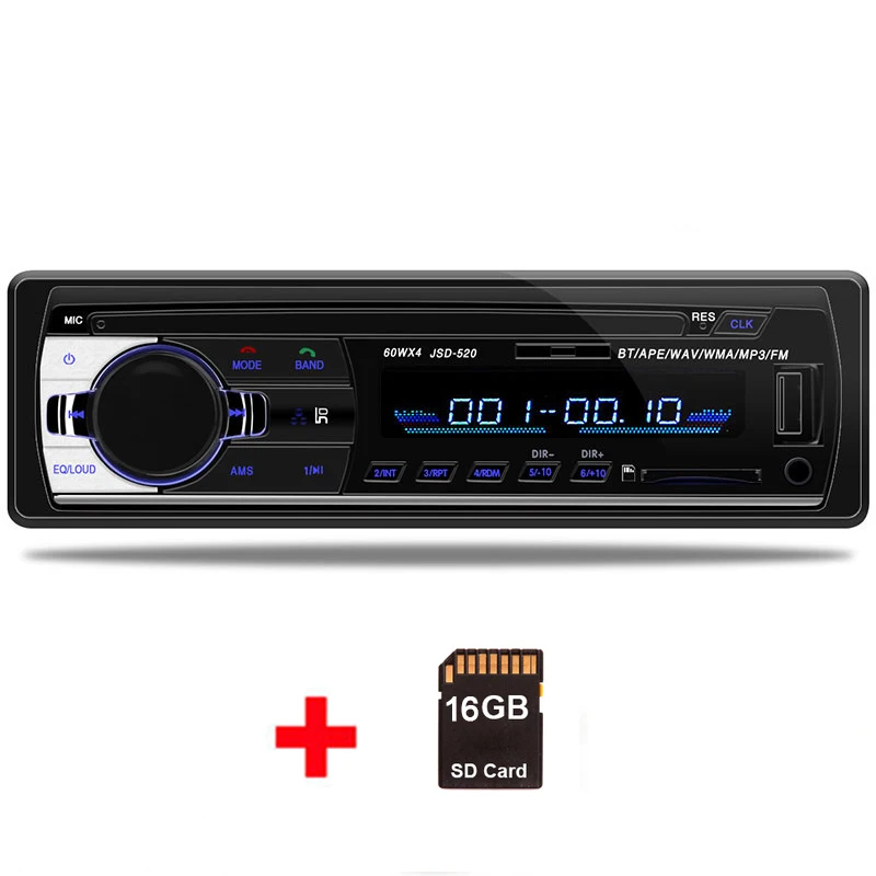 16G SD Card Авторадио 1 Дин радио JSD-520 стерео bluetooth аудио mp3 диктофон usb sd вход aux ото teypleri Авто плеер автомобиля Радио - Цвет: 16G SD Card