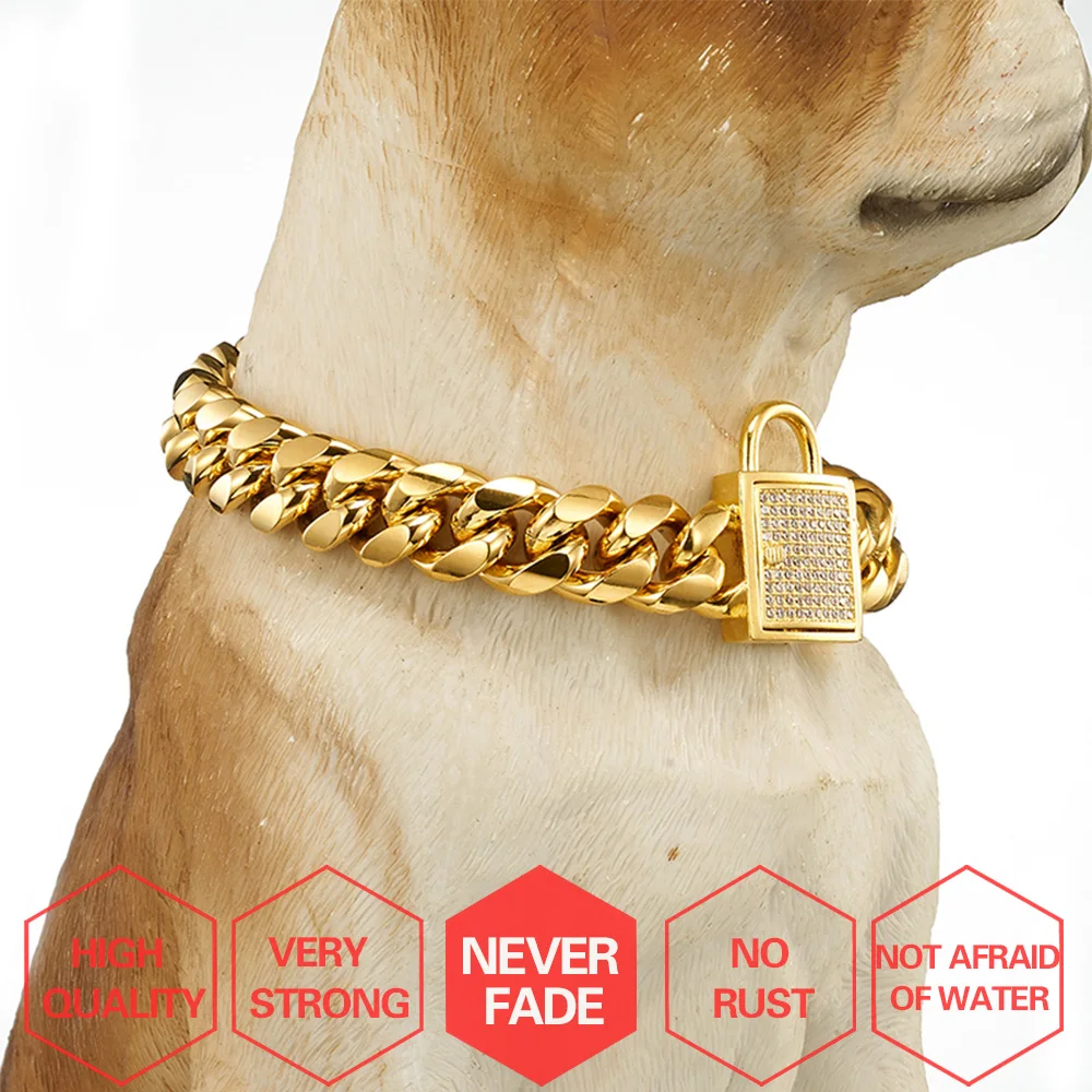 

Ошейник Tisnium для кубинской собаки, ошейник для питомца, ошейник золотистого цвета, высокое качество, нержавеющая сталь, тренировочный безоп...