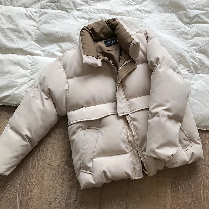 

2020 Winter Women's Jacket Polyester Zipper Straight 3 Solid Color Padded Coat Warm Femme Parka Black Women Clothing