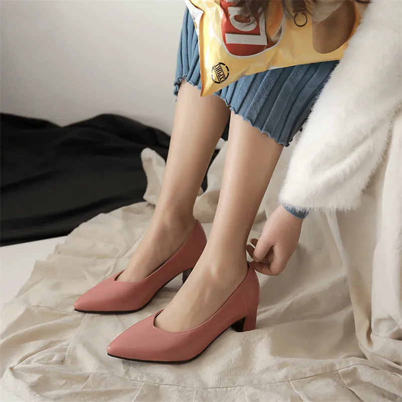 Meotina/женские туфли-лодочки на высоком каблуке из искусственной кожи толстом