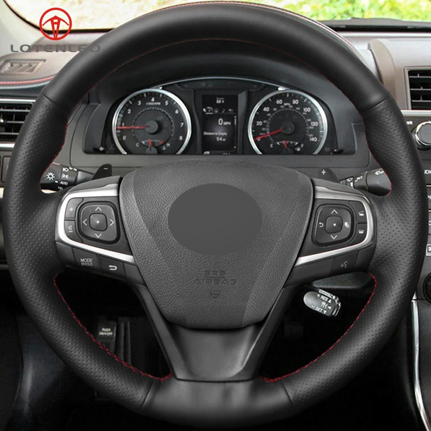 Черный чехол рулевого колеса автомобиля LQTENLEO из искусственной кожи для Toyota Camry 2015