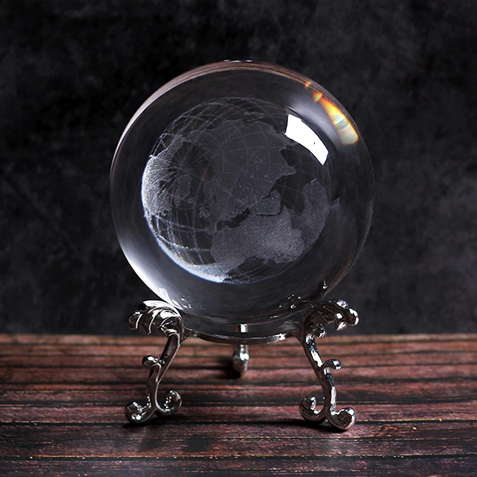 Earth silver base 6 см 3D земля Миниатюрная модель лазерное прозрачное гравированное шарообразный стеклянный хрустальный, круглый ремесло орнамент украшения дома Сфера подарок - Цвет: Earth silver base
