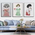 Винтажная абстрактная Модная девушка арбуз Художественная Картина на холсте модный скандинавский постер настенные картины для гостиной домашний декор