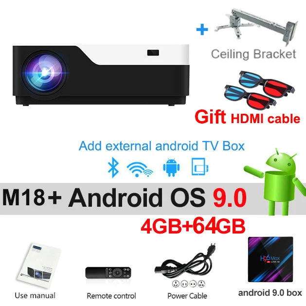 64GB bracket Vivicine M18 1920X1080 настоящий Full HD проектор, HDMI USB PC 1080p светодиодный домашний мультимедийный видеопроектор с поддержкой AC3 - Цвет: 64GB bracket