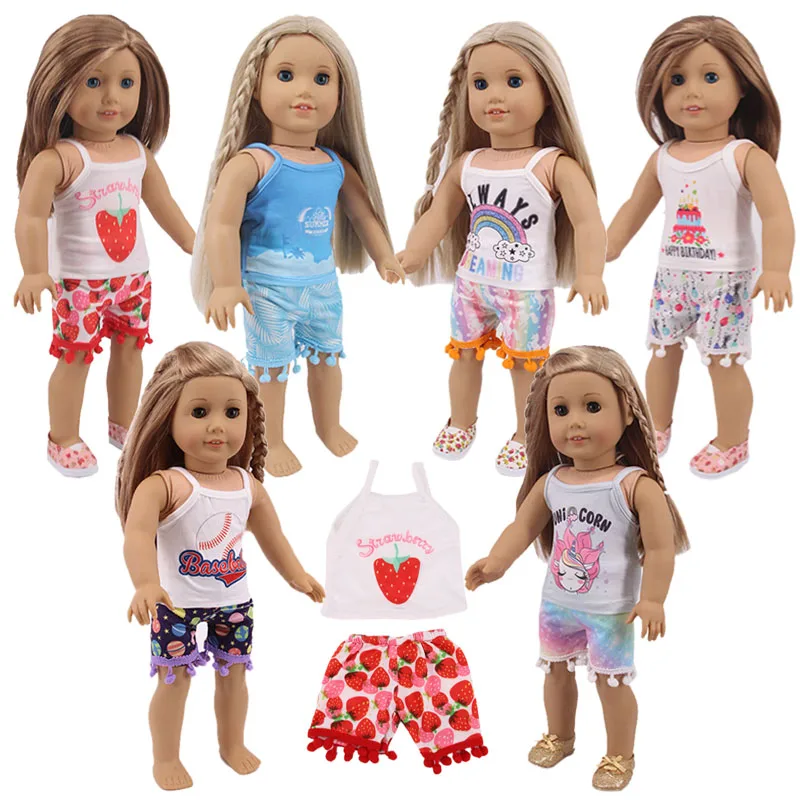 

2Pcs Sling Clothes+Pants Doll Shoes For 18-inch American Doll&43CM Born Baby Generation Russia DIY Christmas Girl's Gift