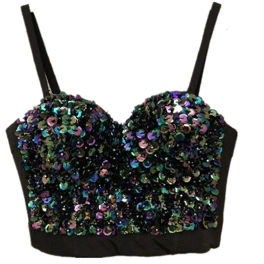 

Halloween festival Women Sequin Sleeveless Flash OutsideHigh Waist Wrapped Sexy Bustier Crop Tops