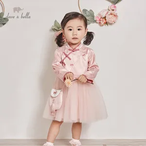 DBM12919 dave bellaвесеннее милое платье принцессы с цветочным рисунком для маленьких девочек, нарядное платье с маленькой сумочкой детская одежда в стиле лолита из 2 предметов