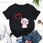 Женская футболка с рисунком свиньи, разноцветная Повседневная Свободная футболка из хлопка с коротким рукавом