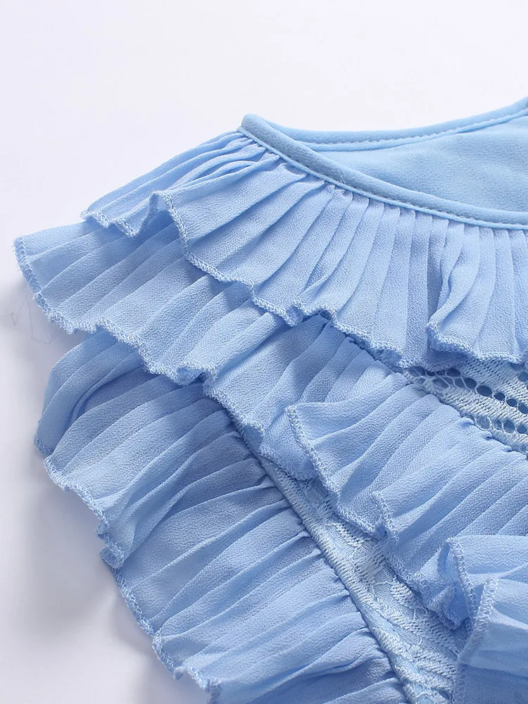 

2021 Summer Maxi Dresses Women O-neck Lace Pleated Ruffled Dress Socialite Elegant Sweet Feminine Formal Dress Floor-length