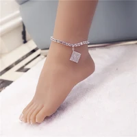 wholesale hip hop crystal tennis anklet bracelet for women beach fashion rhinestone square leg ankle bracelet on the leg jewelry
