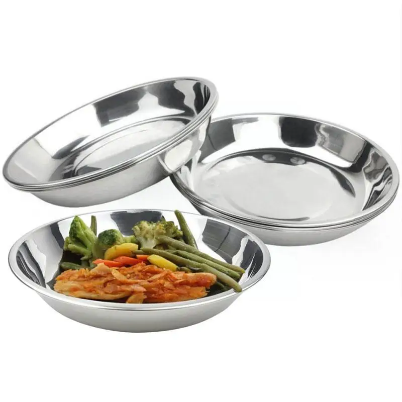 

17cm Dia Camping Steel Tableware Dinner Plate K4W4 Food M8E7 Container Portabe E4P9