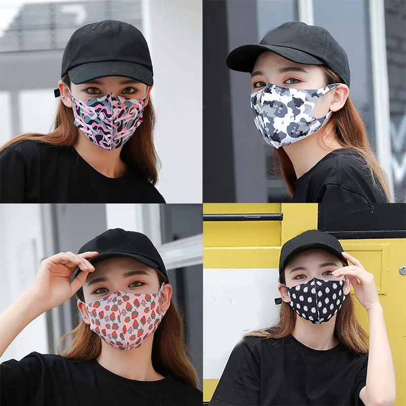 

10pcs Ice Silk Mask Female Sunscreen Cotton Breathable Masks Cute Print Reusable Washable Women Face Mask Windproof Mouth-muffle