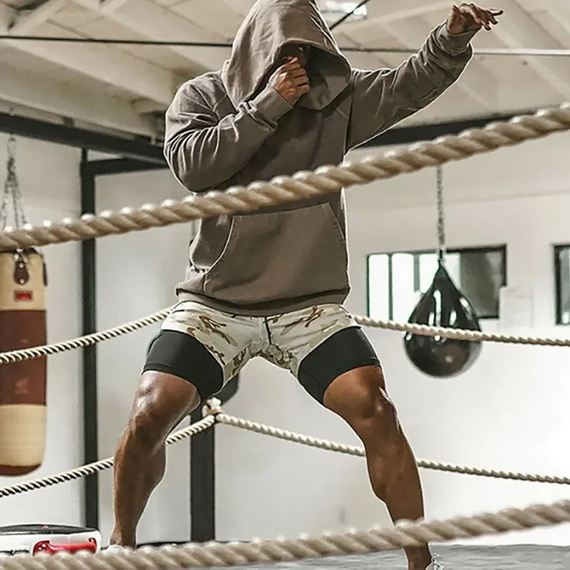 

Men's shorts Camo Running Shorts 2 In 1 Double-deck Quick Sports Jogging Fitness Basketball Gym Workout Men Sports Short Pants