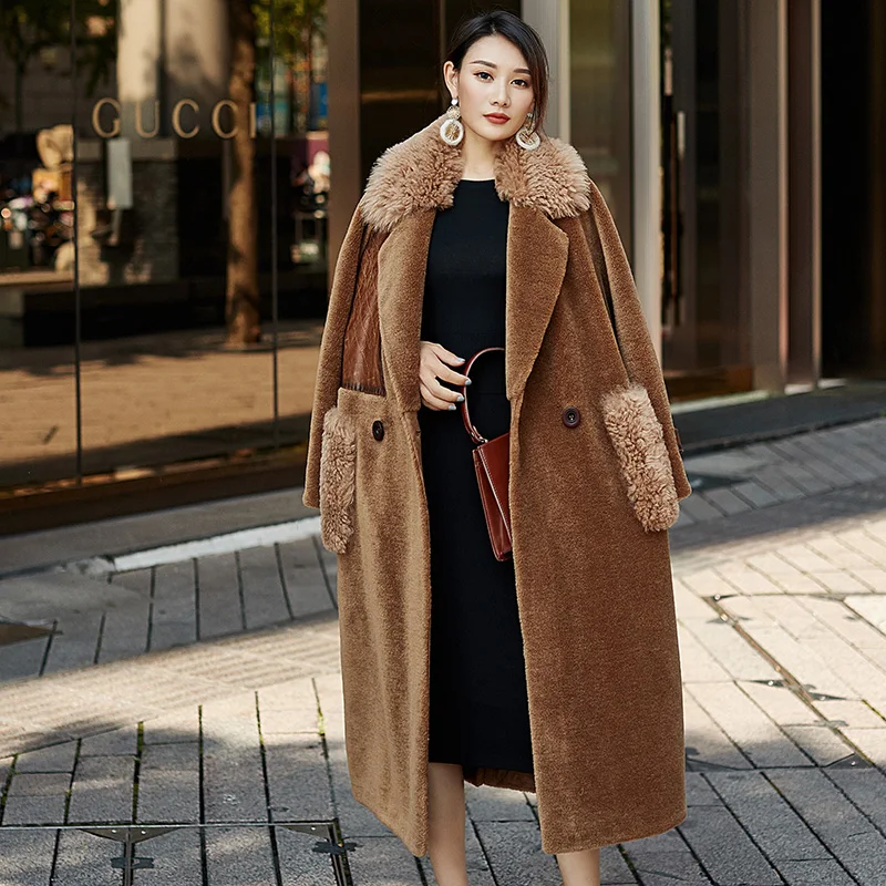 

JCHB 2021 High Quality Long Real Fur Coat Female 100% Wool Woman Jacket Korean Winter Clothes Women Casual Ropa Para Mujer Pph2