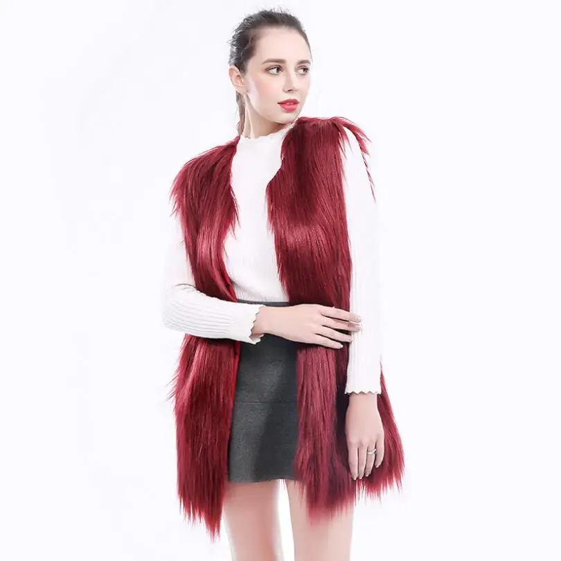 Элегантный Однотонный женский жилет из искусственного меха без рукавов с