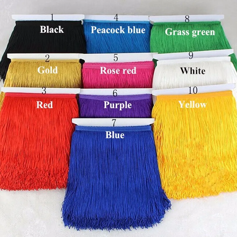 

10Meters Lace Ribbon 20cm/Wide Silk Tassel Fringe Trim tassle Garment Curtain Latin Dress Stage Clothes Tassels for Jewelry Diy