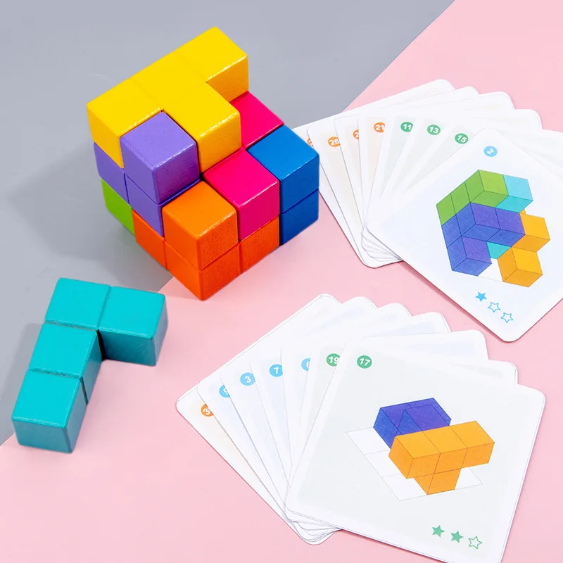 Обучающие строительные блоки деревянные кубики космическое логическое мышление