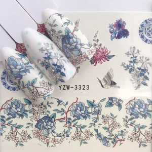 1 лист 2022 новый простой шикарный синий цветок Дизайн ногтей переводные наклейки Маникюр украшения для ногтей