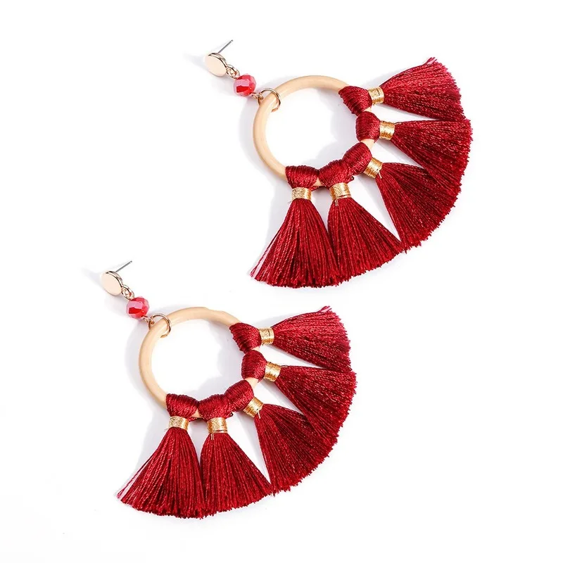Женские серьги с кисточками в форме веера богемные большие бахромой