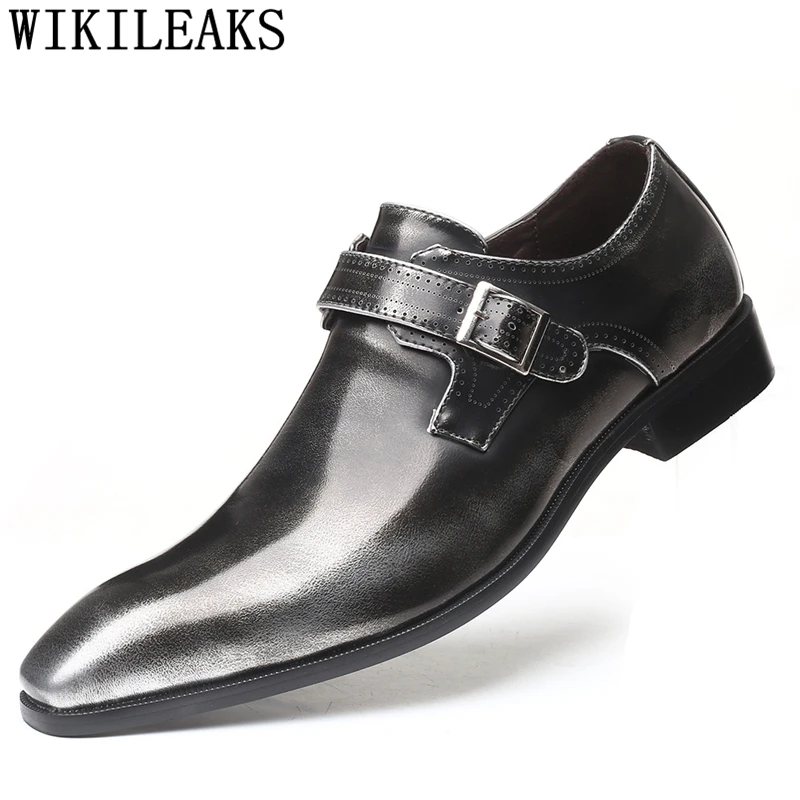 Fashion Pointed Toe Oxford Mens Dress Shoes Men Leather Office Monk Strap Chaussure Homme Mariage Soulier | Обувь