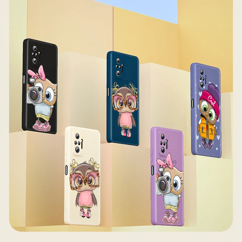 

Cartoon Girl Gifts Cute Owl for Xiaomi Redmi Note 10 10T 9 9T 8 8T 7 Pro Max 5G Luxury Liquid Silicone Soft Cover Phone Case
