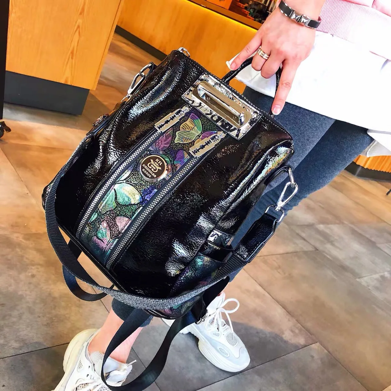 

Contrast Printing Bag 2021 New Trendy PU Soft Leather Shoulder Korean Casual Backpack Messenger Bag Mochilas Para Mujer Women