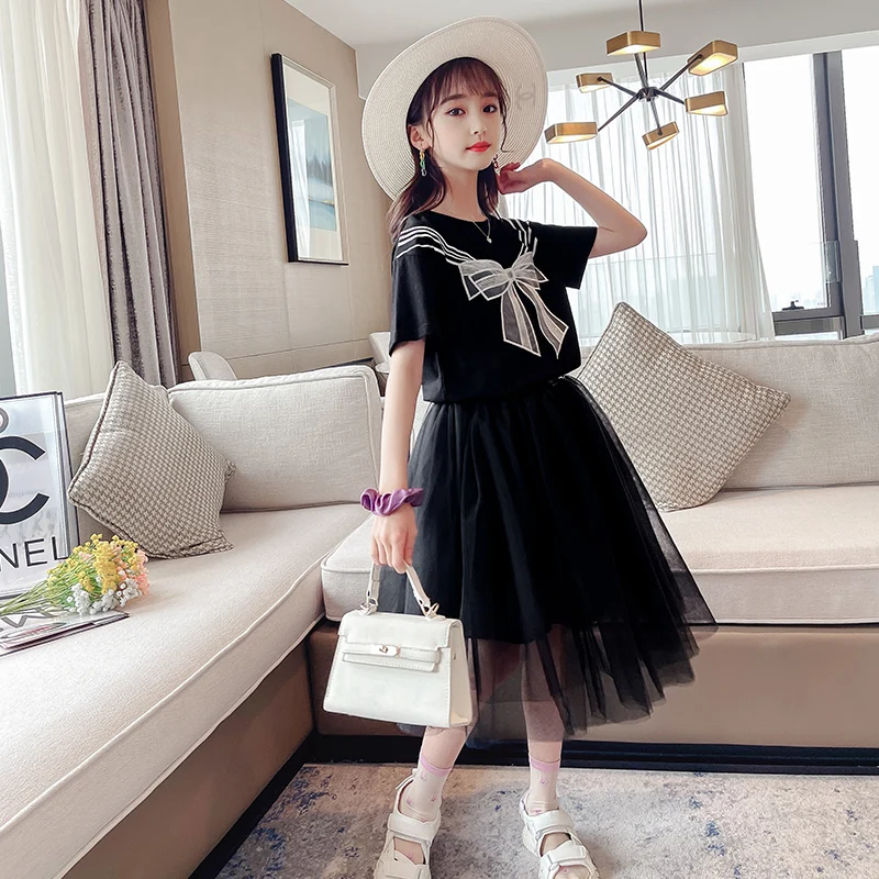 

С бантом; Летние костюмы для девочек; Платье с вырезом лодочкой и короткими рукавами для детей; Детская одежда для маленьких девочек; Одежда ...