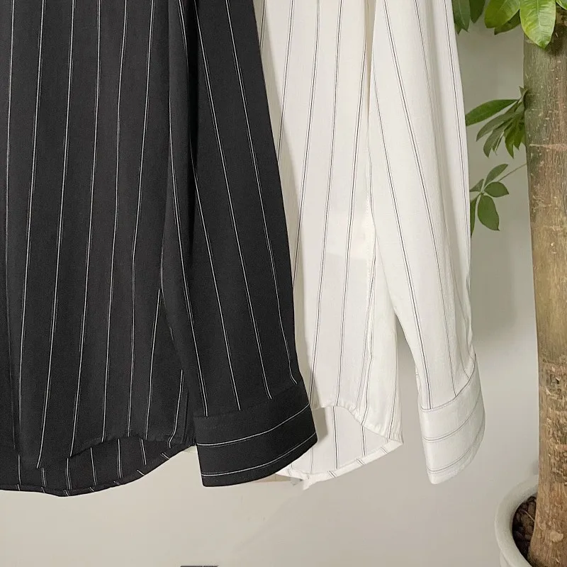 

Korean Style New British Style Stripe Slim Long Sleeve Shirt Mens Turn-Down Collar Single Breasted Business Casual Blouse