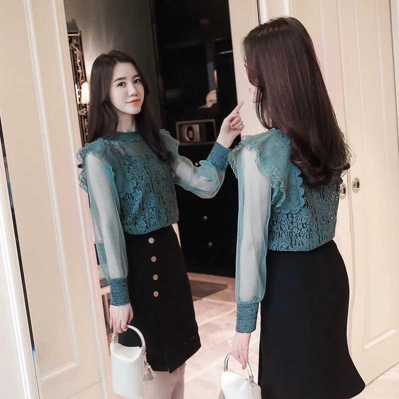 MUMUZI 2019 весна лето женская сексуальная Прозрачная кружевная блузка с длинным