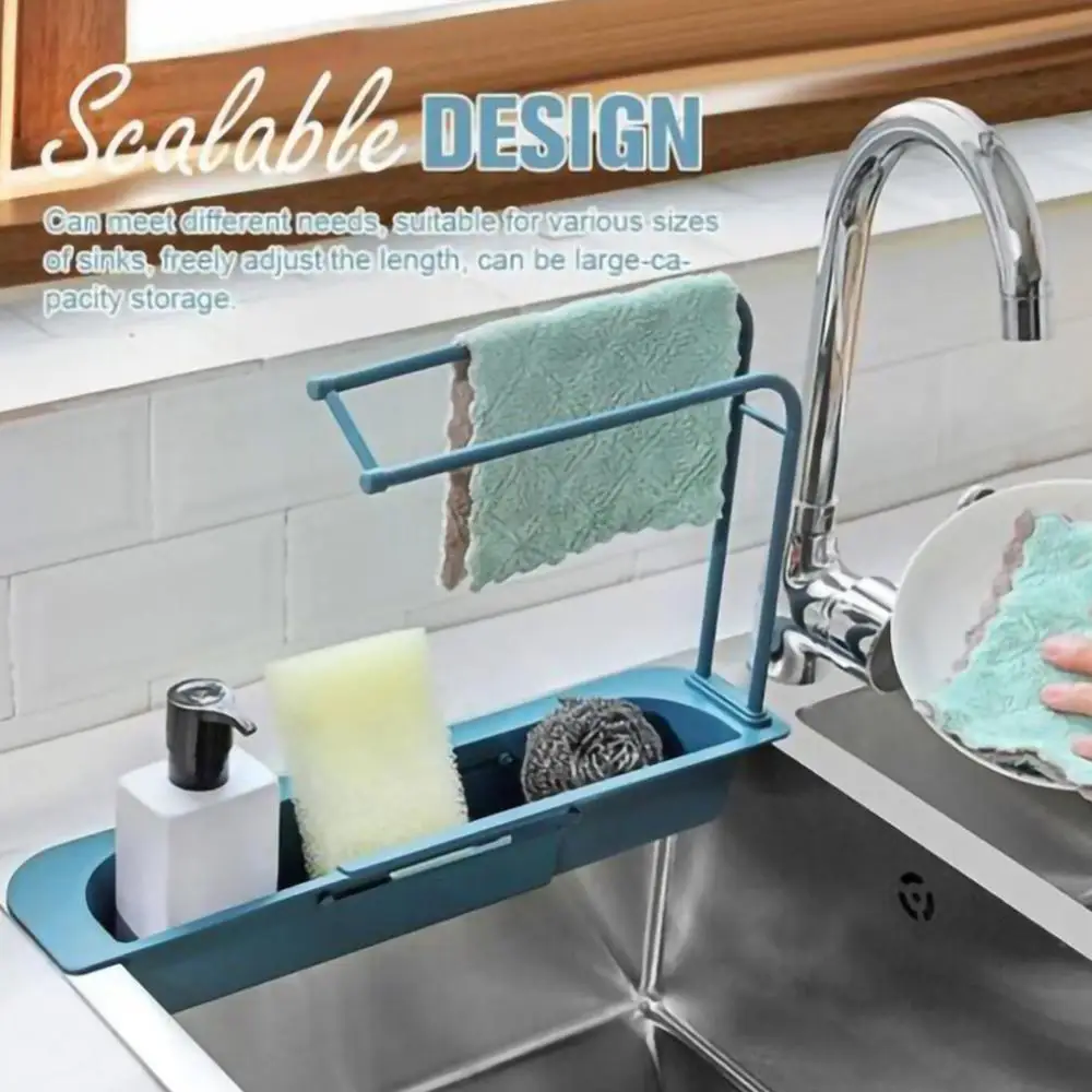 

Telescopic Sink Shelf Soap Sponge Drain Rack Storage Basket Bag Faucet Holder Adjustable Bathroom Holder Sink Kitchen Accessorie
